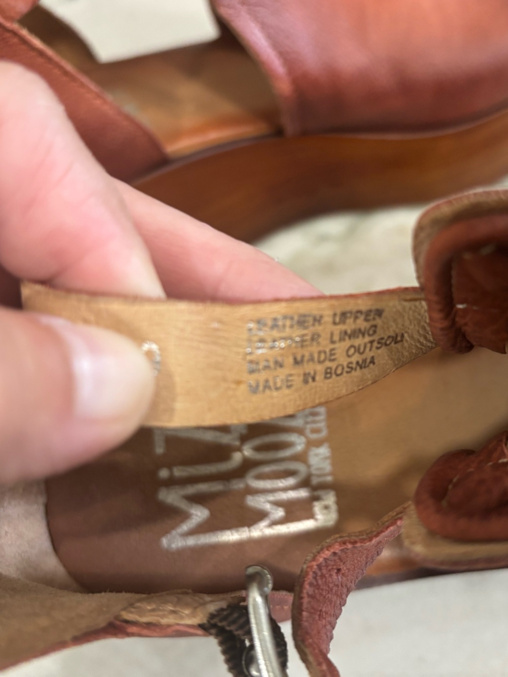 Miz Mooz Rust Brown Leather Wedge Sandals - Picture 6 of 8